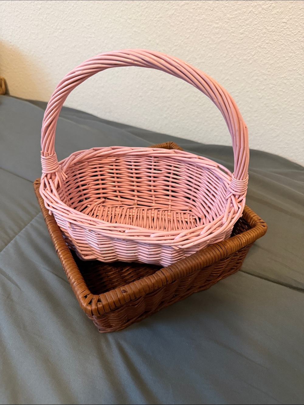Small Basket Bundle - Pink and Brown Wicker Baskets